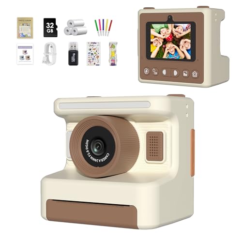 Kids Camera Instant Print Instant Print Camera for Kids with 32GB SD Card Toddler Gift for Ages 6-12 Grayscale Printing No Ink Needed Thermal Printer 48MP FHD Video 2.4 Screen