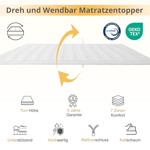 Surmatelas 7 zones 90x200 cm en mousse froide H2 ergonomique