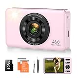 Digital Camera with 128GB SD Card Autofocus 48MP 2.7K Cameras for Photography 16X Digital Zoom Anti Shake 2 Batteries Kids Camera for Beginner Boys Girls Teens-Pink