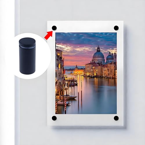 Image of Antrader Glass Standoff 1 inchx2 inch, Stainless Steel Sign Standoff Screws, Hollow Advertising Standoff Mounts,Glass Acrylic Nail, Pack of 12, Matte Black