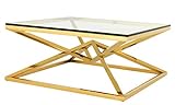 Länge ca 100 cm Casa Padrino Luxus Art Deco Designer Couchtisch Edelstahl Gold mit Glas 100 x 100 cm - Luxus Kollektion - Beistelltisch Hotel Möbel