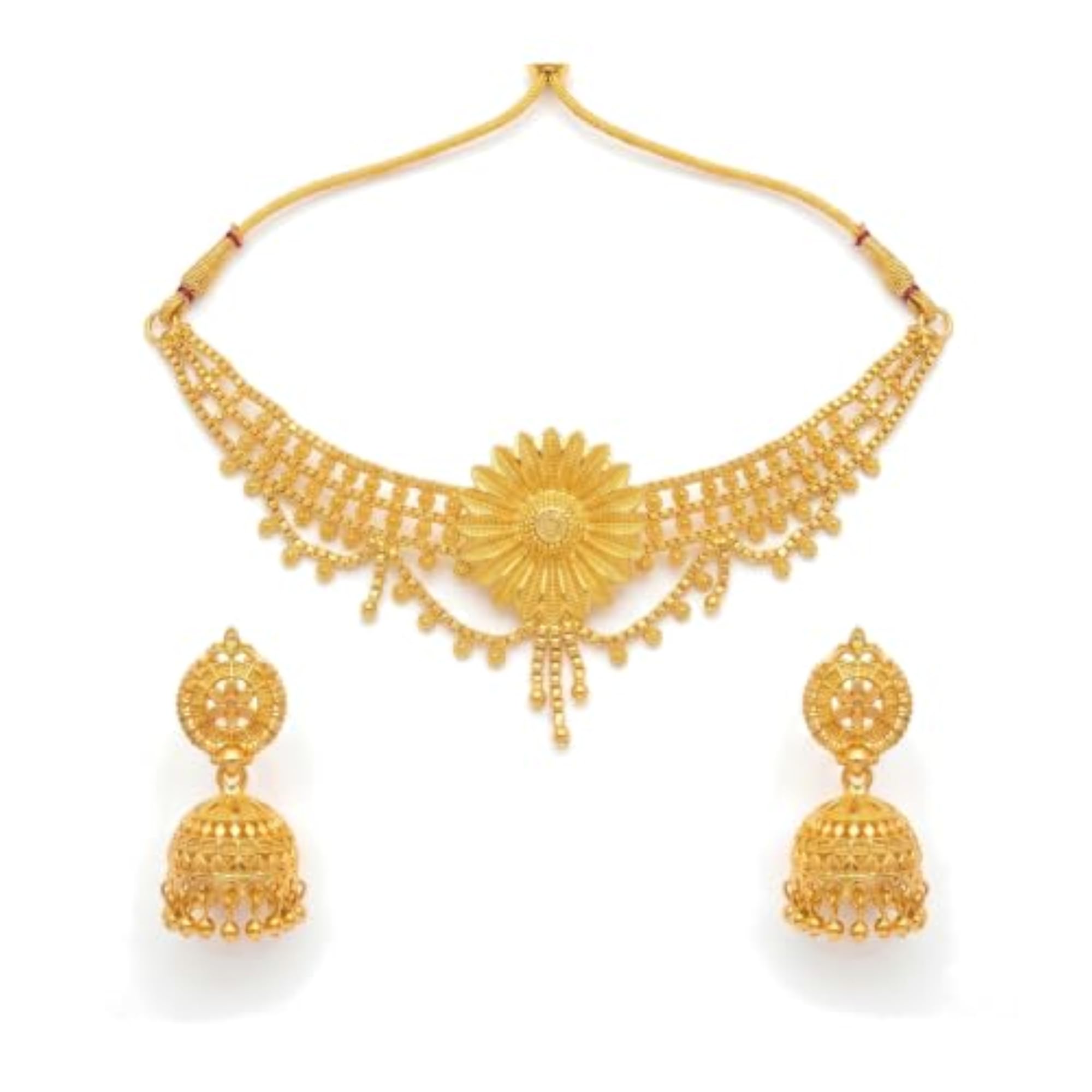 Stylish Gold Plated Traditional Necklace Set with Earrings for Women