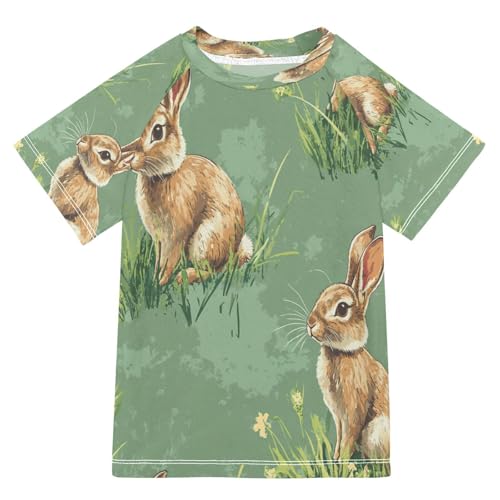 Boys Short Sleeve T-Shirts Rabbit Cute Animal Rashguard Kids Swim Shirts Sun UPF 50+