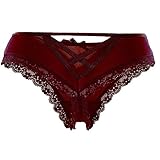 Justgoo Womens Lace G-String Thongs Panties Underwear Low Rise T-Back Underpants Red