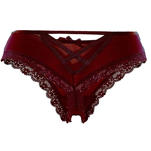 Justgoo Womens Lace G-String Thongs Panties Underwear Low Rise T-Back Underpants Red