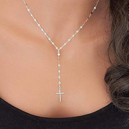 TseenYi Collier ras du cou avec pendentif en forme de croix en Y - Pour femmes et filles (argenté) Cover