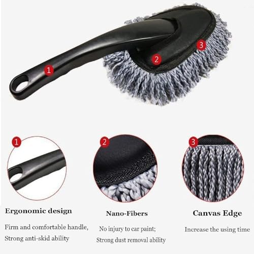 Image of DADLM 2 PCs Microfiber Carr Duster with Long Handle Carr Cleaning Brush Exterior & Interior Cleaning Cloth Ac Vent Cleaner Brush, Motorbike,SUVs Car Kit