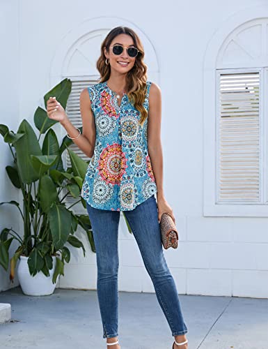 Newchoice Womens V Neck Sleeveless Tops Loose Casual Tank Tops Cute Summer Shirts Blouse (Floral4, S) #TOP1