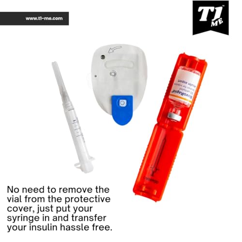 Omnipod T1me Vial Syringe Insulin Filling Support, Insulin transfer device for Type 1 Type 2 diabetes, Bottle Protector Case, Vial Holder (red)