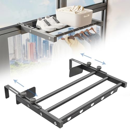 Wäscheständer,40cm Verstellbarer Bohrfrei Wäscheständer Balkon (26-36cm), Aluminium Wandwäschetrockner für Badezimmer, Balkon, Terasse, platzsparend Wandwäschetrockner ideal für Indoor & Outdoor