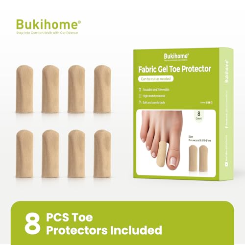Image of Bukihome 8 PCS Toe Protectors, Silicone Toe Caps Closed Toe Surface Fabric Sleeve Protectors, Prevent Pain Relief for Corns, Blisters and Ingrown Toenails（8PCS Medium Size)[Upgrade]