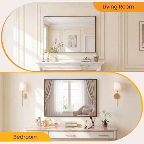 Image of Sweetcrispy Bathroom Mirror for Over Sink, 30 inch x 40 inch Rectangle Wall Mount Mirrors with Metal Frame, Modern Vanity Mirror with Tempered Glass, for Home Decor, Anti-Rust, Black