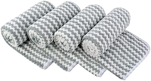 KinHwa Microfibre Hand Towels Ultra Soft Hand Towels for Bathroom Super Absorbent Bath Towels with Wave Stripe Ideal for Hair Spa Sports and Travel 30inch x 16inch 4 Pack Greyish-green