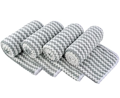 Kinhwa Microfiber Hand Towels For Bathroom Super Soft Hand Towel Absorbent Striped Bathroom Hand Towels For Spa Face Gym Sports 16Inch X 30Inch 4 Pack Greyish-Green #TOP18