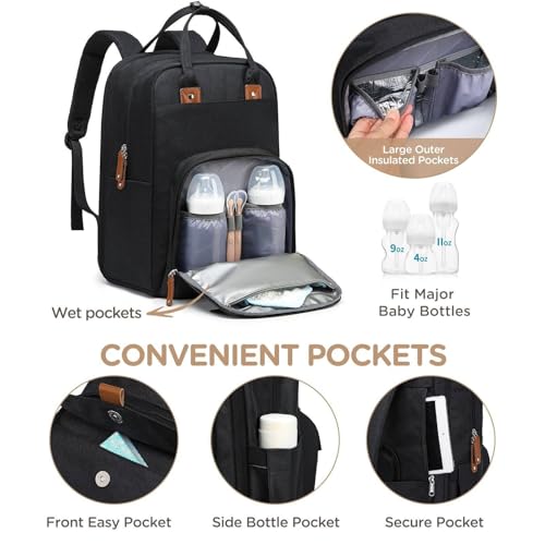 Qualyphant Extra Large Diaper Bag Backpack for Two Kids Twins - Expandable Baby Bag (26-36L), Dual Big Compartments - Includes Changing Pad & Stroller Straps, Unisex Black