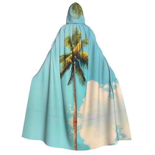 Palm Tree Print Men Women Adult Hooded Cloak Cosplay Costume Halloween Christmas Carnival Parties