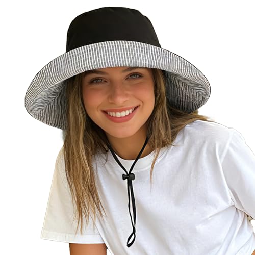 Sun Hats for Women Wide Brim Foldable Beach Hat UV UPF50+ Summer Sun Protection Bucket Hat for Outdoor Gardening Travel Black