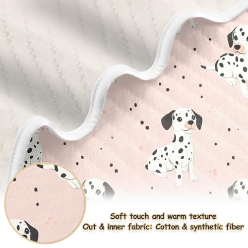 Image of Cute Dalmatian Dog Pink Baby Swaddle Blanket for Boys and Girls, Muslin Baby Receiving Swaddle Blanket, Soft Cotton Nursery Swaddling Blankets for Newborn Toddler Infant