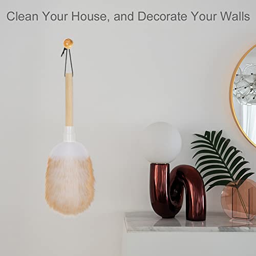 Feather Duster, Lambswool Duster For Cleaning Set Of 2, Wooden Handle With Hanging Rope, Washable Reusable Small Hand Duster For Cleaning Wall Plant Desk, Blind Cleaner Duster Tool #TOP4