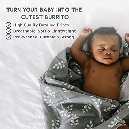 Image of Mini Wander Swaddles for Newborns Muslin Swaddle Blankets - Breathable Soft Gender Neutral Receiving Blanket Baby Essentials | 47 x 47 Cotton - (Leaves Storm Blue)