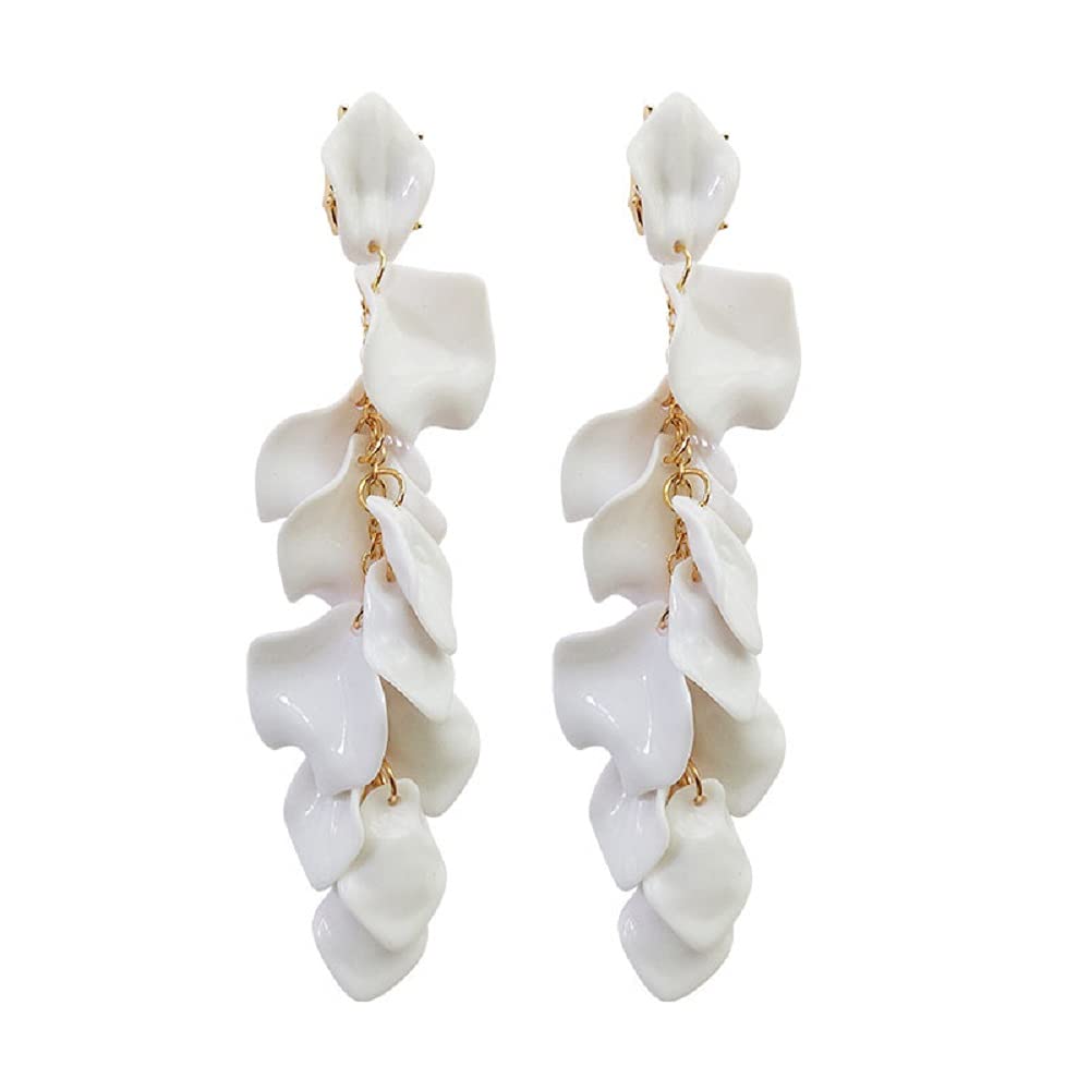 Dangle Acrylic Petal Earrings Long Drop Statement Fashion Rose Flower Earrings Hanging Resin Floral Tassel Earrings for Women