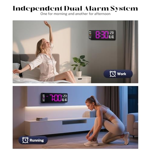 Image of Digital Wall Clocks,16 inch Large Display LED Digital Clock with Remote Control,LED Wall Clock with 8 RGB Color Night Light,Alarm,Date,Week,Temp,DST for Living Room & Office