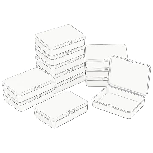 LJY 12 Pieces Rectangular Empty Plastic Storage Containers with Lids for Small Items and Other Craft Projects, 115 x 85 x 28 mm (Frosted White)