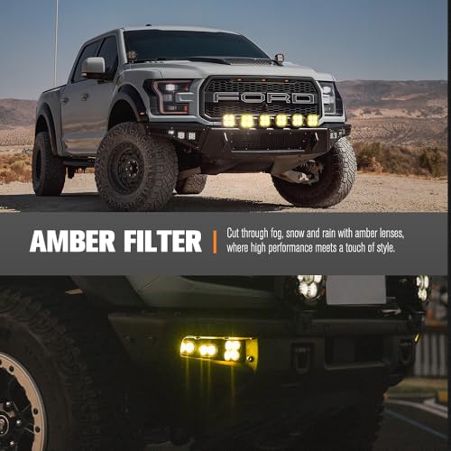LIGHTFOX 5 Inch LED Pod Lights, 2 PCS 12V/24V 14,106LM(Pair) with Amber Backlight, Optic Lens for Switching Spot Beam Combo Beam, IP68 Off-Road Driving Lights for 4x4 4WD Trucks ATVs UTVs SUVs