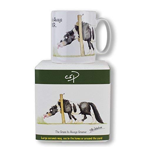 Alex Underdown Multicolored Funny Horse Mug. The Grass Is Always Greener Horse Riding Gifts