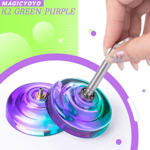 Image of MAGICYOYO K2 Crystal Responsive Yoyo for Kids Beginners with Extra Unresponsive Yo Yo Bearing, Professional Plastic Trick Yo Yo for Adults+12 Stings+Bearing Removal Tool+Storage Bag(Green Purple)