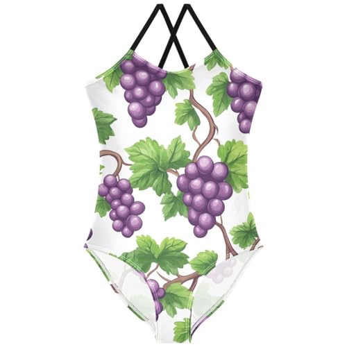 Pigsaly Girls One Piece Swimsuits Tropical Fruits Summer Purple Grape Kids Cross Back Swimwear Beach Sport Bathing Suit 3T