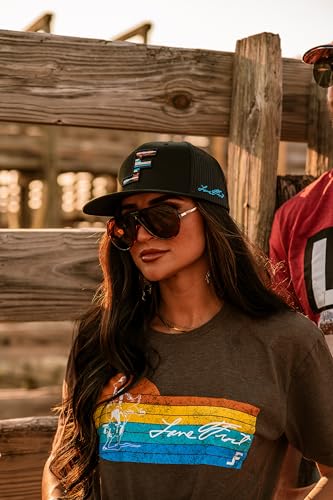 Image of Lane Frost Flat 6-Panel Western Trucker Hats for Men & Women | Flat Bill, Structured 6-Panel, Mesh Trucker Back, Adjustable Snapback, Western Style, One Size Fits Most, Rodeo Inspired Cap