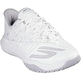 Skechers Zapatillas de Deporte para Hombre con Manos Libres: Viper Court Rally, Piel Blanca/Malla/Ribete, Talla 6.5 UK, Ribete de Malla de Cuero Blanco, 40 EU