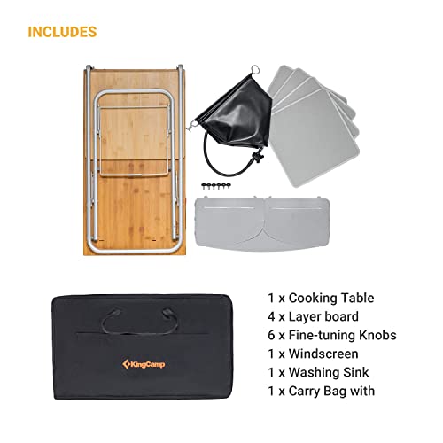 Kingcamp Camping Kitchen Table With Windscreen, Camping Sink, Folding Side Table, Storage Organizer Portable Folding Camping Table Outdoor Kitchen Station For Camp Bbq Picnic Backyard #TOP3