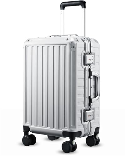 LUGGEX Luggage with Spinner Wheels, Polycarbonate Expandable Hard Shell Suitcase, Carry On 20 Inch, Silver