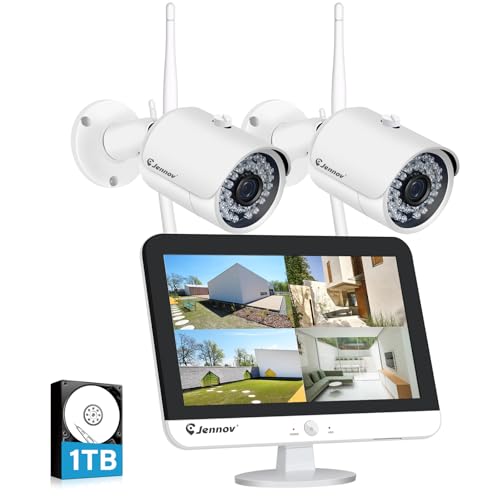 防犯カメラ ワイヤレス 屋外 500万画素 2台 家庭用 無線 監視カメラ wifi 屋外IP66防水 人体検知機能 録音機能付き 1TBHDD内蔵 録画機能付き 13”液晶モニタ付き 赤外線暗視撮影 夜間監視 24時間録画 警報通知 スマホ連動 パソコン タブレット 遠隔操作 防犯カメラセット 配線工事不要 日本語取扱説明書（5MPカメラ2台+5MP13”モニター＋1TBHDD）