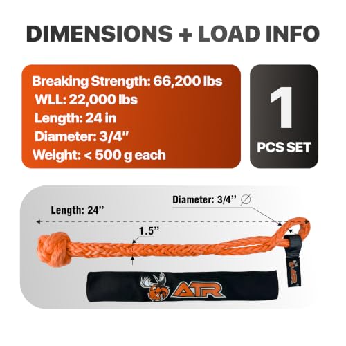 Image of Soft Shackle 3 /4 x 24 in, 66,200 lb for Off-Road Recovery | 66,200 lb UHMWPE soft shackle with abrasion-resistant protective sleeve for winching and recovery