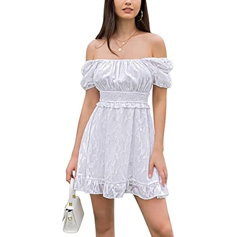 Byinns Women's Floral Sundress Square Neck Short Summer Dress Puff Sleeve A Line Tie Back Flowy Vacation Dresses Cover