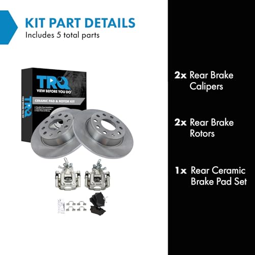 Image of TRQ Rear Brake Pad and Rotor Set Ceramic Rotors Calipers Compatible with 2012 Volkswagen Beetle 2013-2014 Jetta