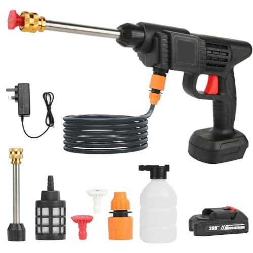 Cordless Pressure Washer, Battery Pressure Washer, 21 V Max 50 Bar Mobile Battery Pressure Washer with Rechargeable Battery, Portable Pressure Spray Water Gun for Car Fence Floor Lawn (A-10000mAh)