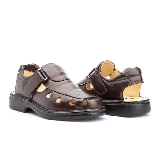 Sandália Masculina Ortopédica Confort em Couro Macia Confortável Elegante (Marrom, BR, Adulto, Numérico, 37)