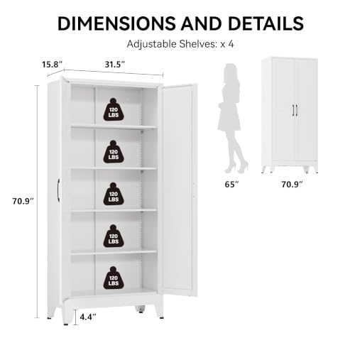 Image of COFaR 71 inch White Pantry Cabinet with Vertical-Groove Doors and Shelves