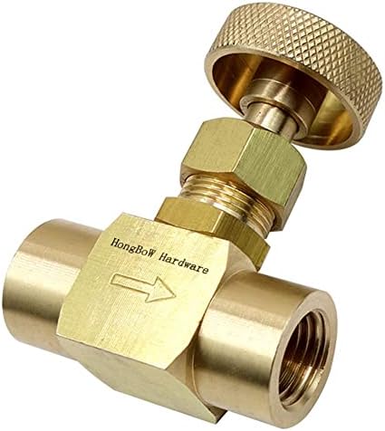 HongBoW Hardware Instrument Brass Needle Valve Propane Gas Needle Valve Wheel Handle 600 Psi(WOG) (1/4 NPT Female x 1/4 NPT Female)