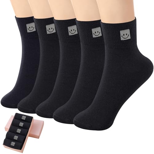 Image of HUGSWEET Thin Soft Cotton Crew Socks for Women Ankle above Bootie Socks Gifts for Women 5-10 Pairs