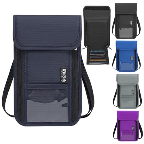 GOSLYLY Brustbeutel mit RFID Schutz, Unisex Reisegeldbeutel für Herren Damen, Reise Dokumente Tasche für Passport Organizer (Dunkelblau)