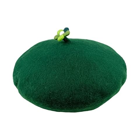 Zasy Solid Color Beret Hat Classic Wool Felt Flower Cap Casual French Beanie (Green) Cover