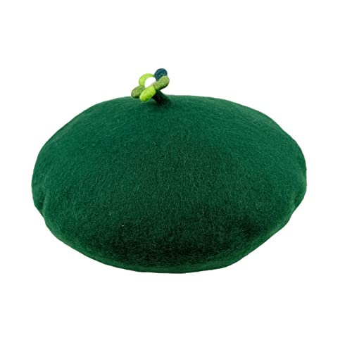 Zasy Béret français en laine de couleur unie pour femme - Fait à la main - En feutre et fleur, vert, 7 1/8 / 7 3/8 Cover