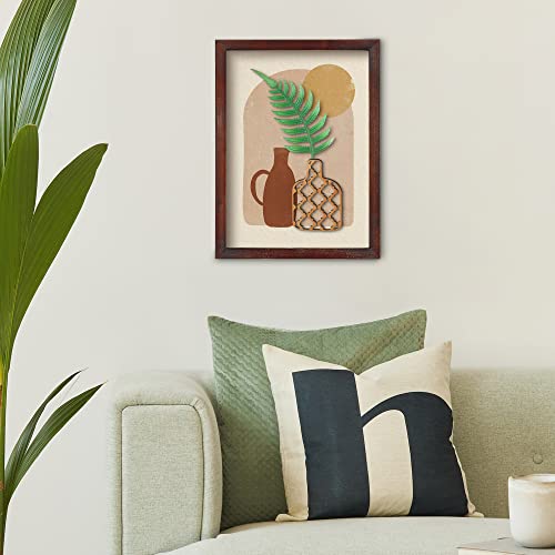 Putuo Decor Boho Wall Decor - Framed Neutral Botanical Wood Wall Art Framed, Minimalist Mid-Century Modern Decor For Living Room, Bedroom & Bathroom, Aesthetic Room Decor #TOP4