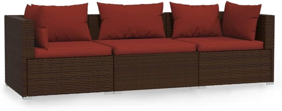 vidaXL Brown Patio Furniture - Red Cushion - 3 Seats