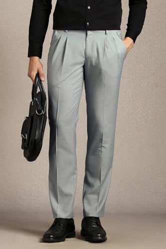 Image of Louis Philippe Men's Regular Fit Fashionable Pleated Trouser Work Ready Solid Formal Trouser